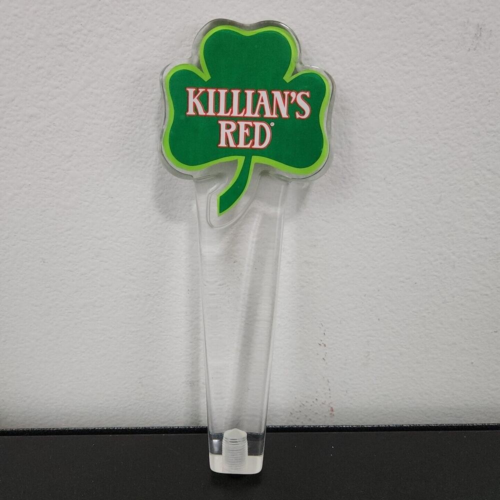 Vintage Beer Tap Handle - Acrylic - Killian's Red - Shamrock logo Irish